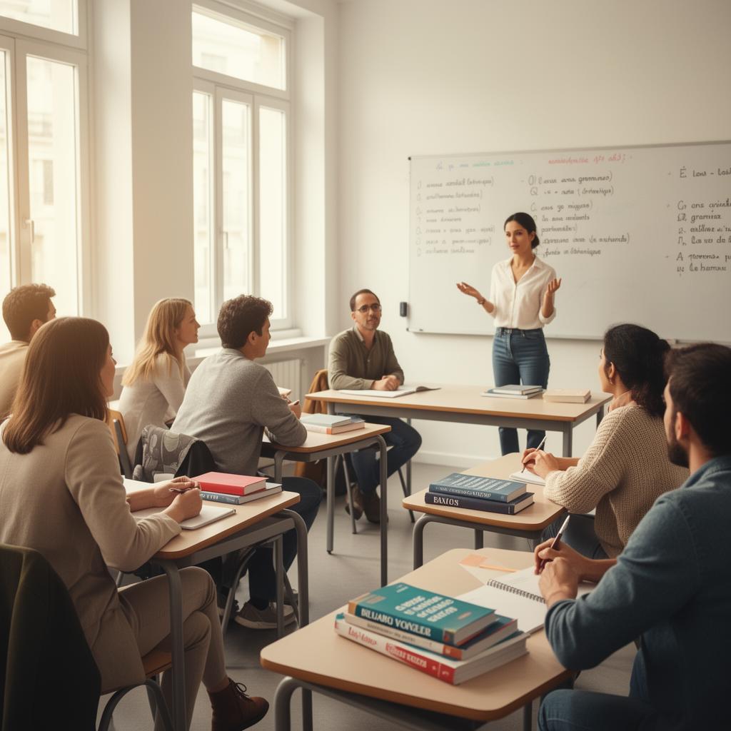 Salle de cours moderne pour la préparation aux examens de français